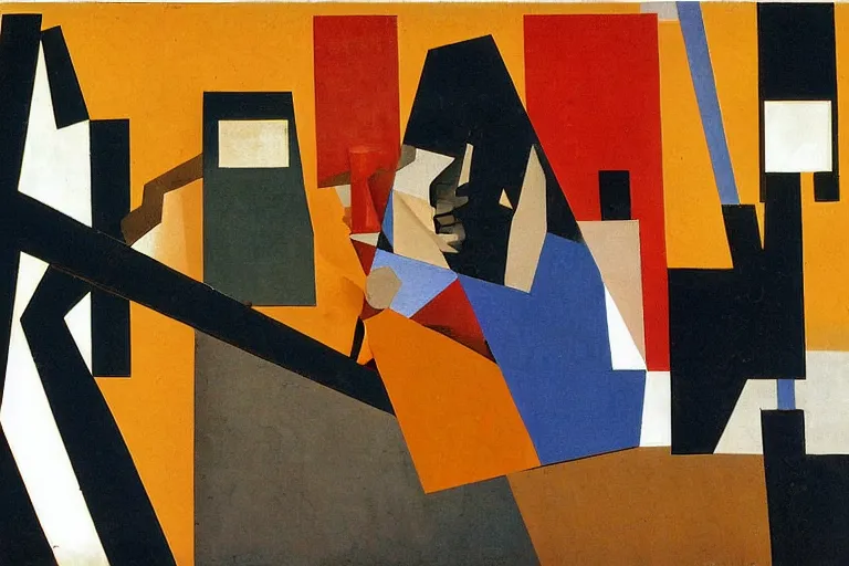 Image similar to Two figures facing camera, they are fighting very angry, Chaotic, paper collage, style of Juan Gris, abstract