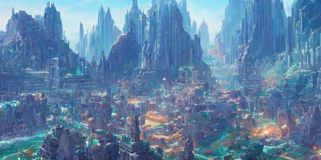 Prompt: a busy and thriving city of Atlantis at the height of it's power in the style of Sylvain Sarrailh, beautiful digital art, cinematic composition, detailed, concept art, Matt painting, oil painting, high res