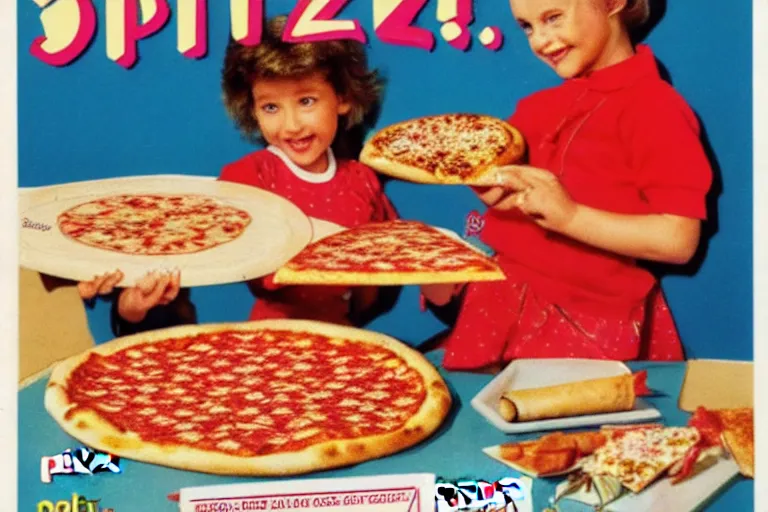 Image similar to pizza!!, 80s, advertisement