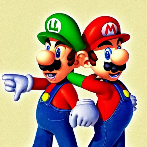 Image similar to a realistic portrait of mario and luigi in the style of bert hardy