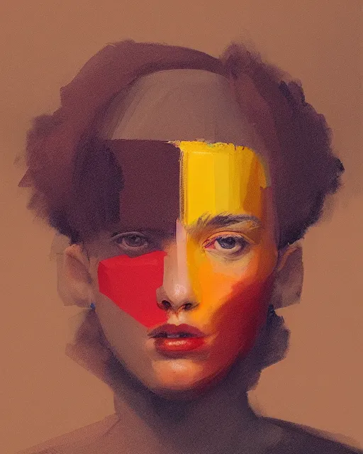 Image similar to hila klein studio portrait, greg rutkowski, f / 2 0, symmetrical face, warm colors, depth of field