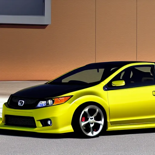 Prompt: 2 0 1 3 civic si coupe with no wheels and ultra realistic mirror paint unreal engine