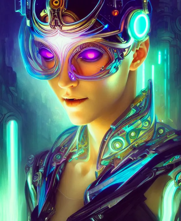 Image similar to a whirlwind of souls rushing inside the metaverse, half body, glowin eyes, tiara, pharaoh, android, cyborg, cyberpunk face, by loish, d & d, fantasy, intricate, elegant, highly detailed, colorful, vivid color, digital painting, artstation, concept art, art by artgerm and greg rutkowski and alphonse mucha