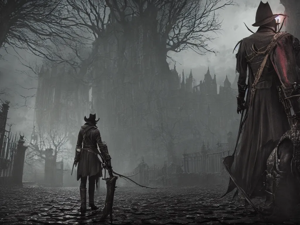 Prompt: bloodborne 2 hunter's dream, dark, nighttime, victorian england style, horror, serene, beautiful, heavy atmosphere, High Definition detail, 8K