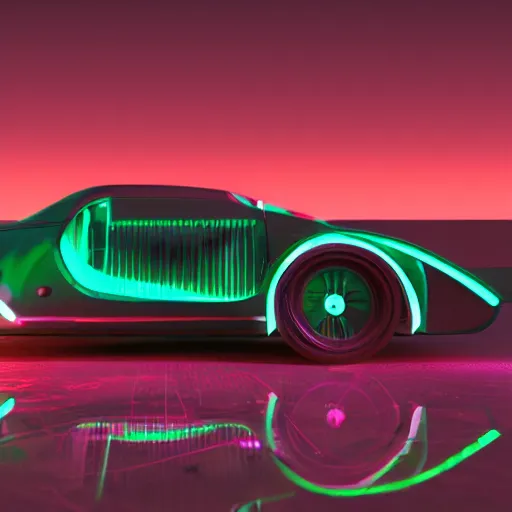 Image similar to cyberpunk neon car glowing against a desert background, nighttime photography, ray tracing, rtx, 4 k