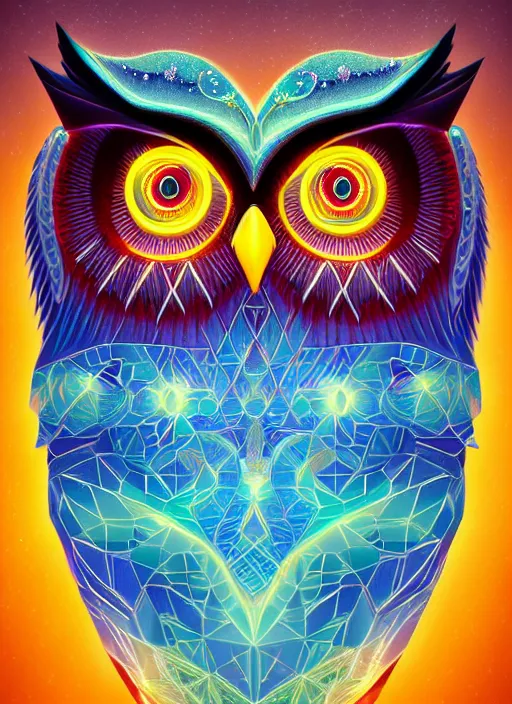 Image similar to symmetry!! product render poster vivid colors divine proportion owl, ice and snow, glowing fog intricate, elegant, highly detailed, digital painting, artstation, concept art, smooth, sharp focus, illustration,