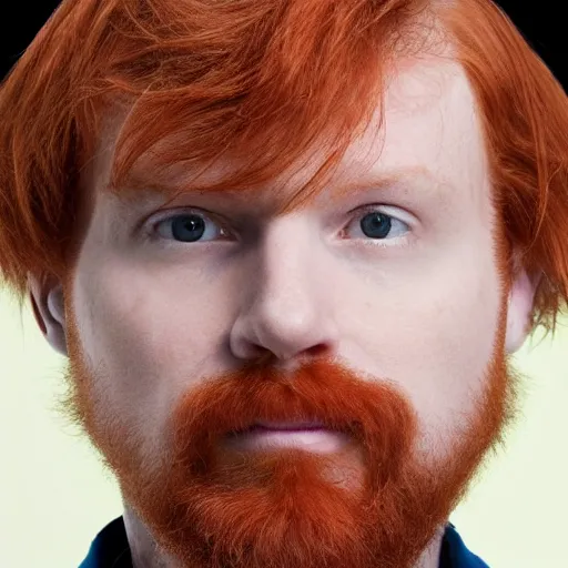 Image similar to photograph of a ginger male, middle aged balding superhero