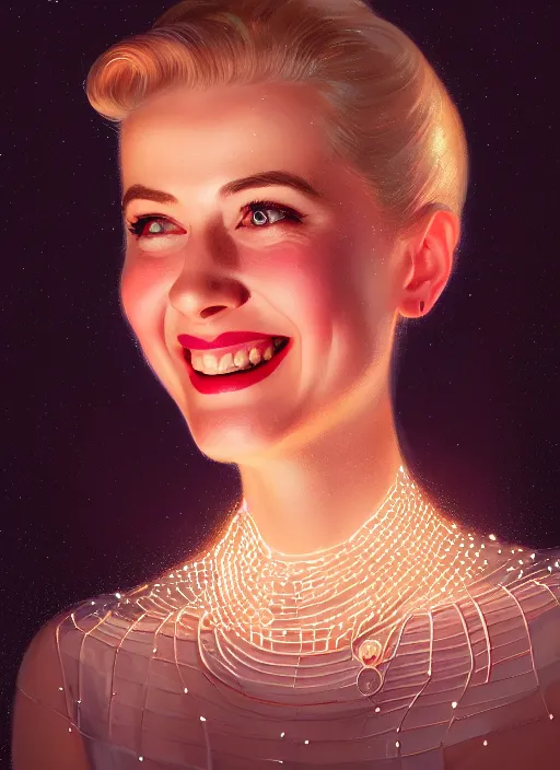 Prompt: portrait of betty cooper, smiling kindly, 1 9 5 0 s, intricate, elegant, glowing lights, highly detailed, digital painting, artstation, concept art, smooth, sharp focus, illustration, art by wlop, mars ravelo and greg rutkowski