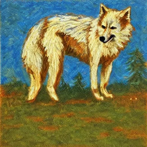 Image similar to retarded wolf, impressionism