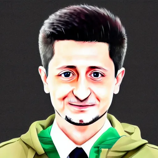 Prompt: the portrait of volodymyr zelensky in anime style is as realistic as possible
