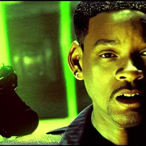 Image similar to !dream Will Smith as Neo in The Matrix (1999), dramatic lighting, cinematic, hyperrealistic