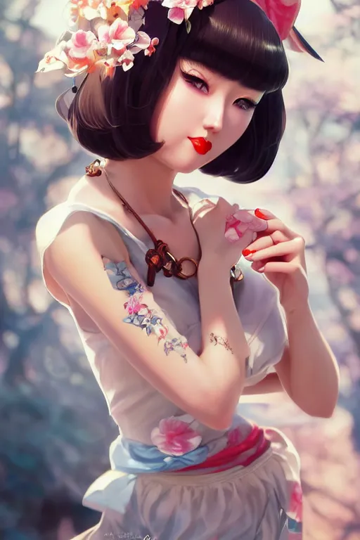 Image similar to a pin up and beautiful fashion charming dreamlke japan girl with lv jewelry, character art, art by artgerm lau and wlop and and ilya kuvshinov and john singer sargent, hyperdetailed, 8 k realistic, symmetrical, frostbite 3 engine, cryengine, dof, trending on artstation, digital art