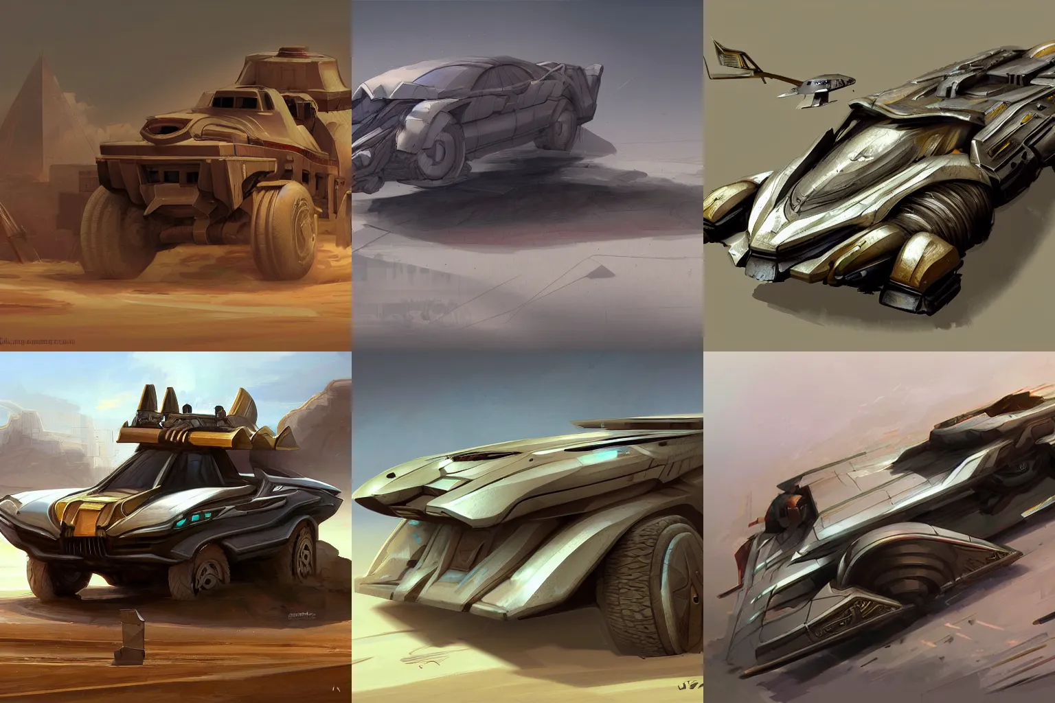 Prompt: a concept art of a vehicle, egyptian, artstation