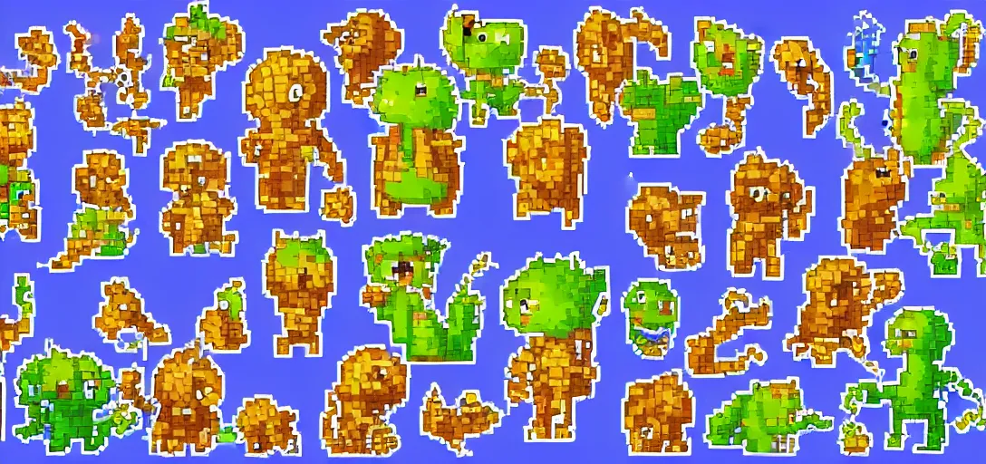 Prompt: pixel art sprite sheet of cute catchable monsters