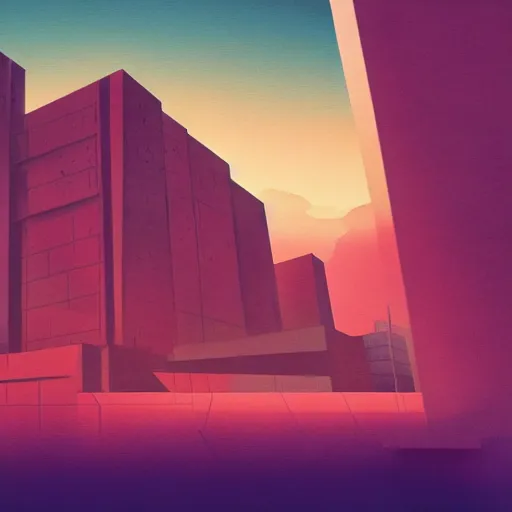 Prompt: surreal brutalism, artstation, low sunset, colorful, great composition, stylized,