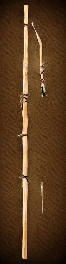 Image similar to picture of a single wooden long straight thin ninja fighting staff with small ornaments, weapon, highlight, centred, symmetric, sci - fi, fantasy, dnd, close shot, bright uniform background, award winning