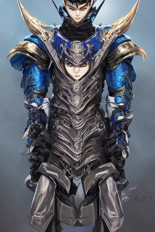 Image similar to concept art, anime portrait of a ninja cyborg warrior wearing an intricate azure wolf themed armor by Masamune Shirow, Stanley Artgerm Lau, WLOP, Rossdraws, James Jean, Andrei Riabovitchev, Marc Simonetti, and Sakimichan, trending on artstation