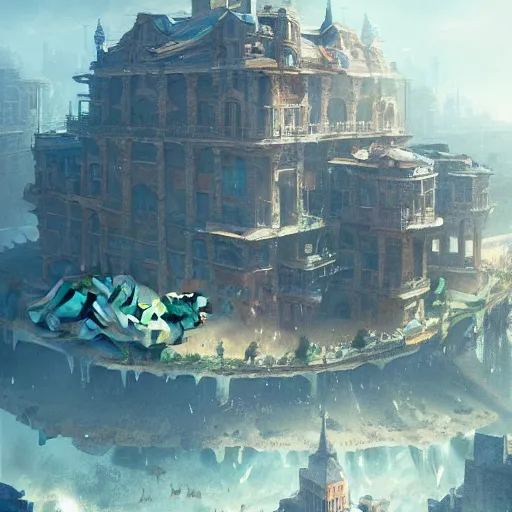 Image similar to A city on a gigantic turtle ,Greg rutkowski, Trending artstation, cinematográfica, digital Art