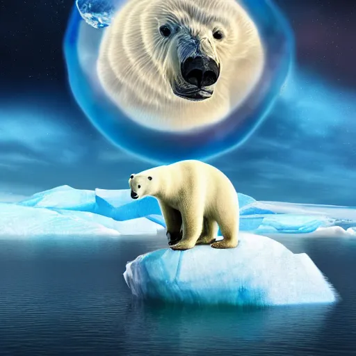 Image similar to polar bear on iceberg in mars drinking beer and have a beer can in hand, outer space, planet mars, photorealistic, high resolution,, trending on deviantart, hdr, hyper detailed, insane details, intricate, elite, ornate, dramatic lighting