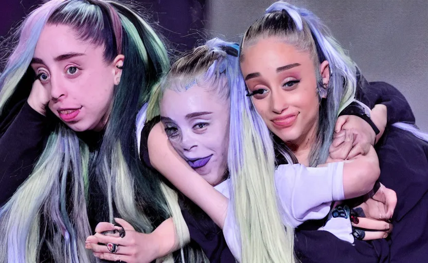 Prompt: ariana grande hugging billie eilish 4k by tim burton caricature