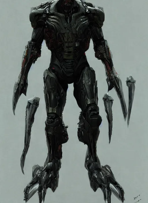 Image similar to willem dafoe as victor stone, full body concept, cyborg, borg, strogg, face of a man, terminator, flesh, quake strogg, doom demon, wolfenstein, monstrous, symmetry, symmetrical, concept art by ruan jia and greg rutkowski