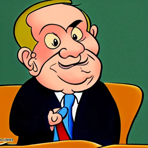 Image similar to a cartoon character of Benjamin netanyahu by Carl Barks.