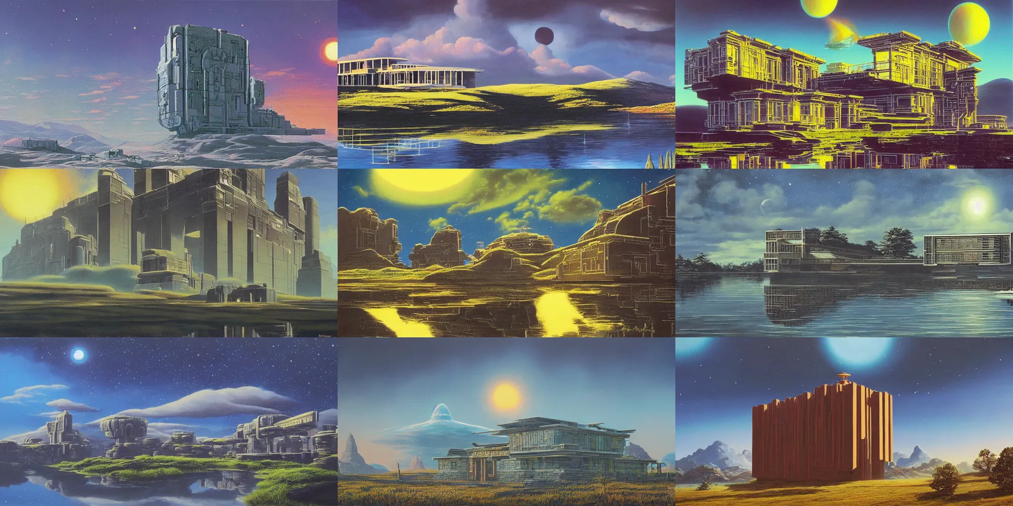 Prompt: a beautiful painting of a building in a serene landscape by Angus McKie