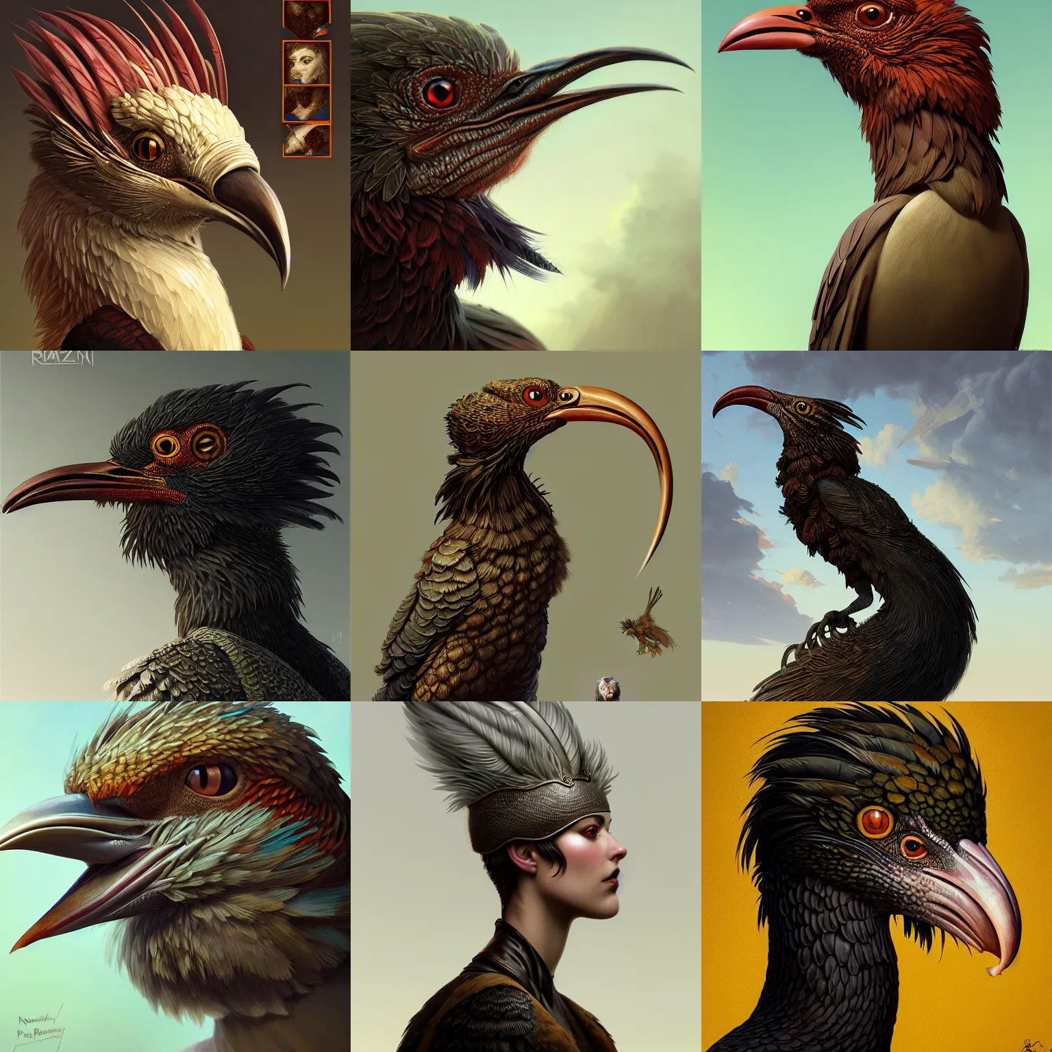 Prompt: rpg! profile! portrait plague cockatrice on white background, beak, feathers, intricate, highly detailed, digital painting, artstation, concept art, smooth, sharp focus, illustration, art by norman rockwell emiliano ponzi andrey remnev yoann lossel aaron jasinski, 8 k
