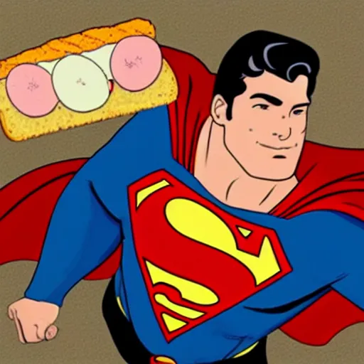 Image similar to Superman eating a sandwich flying over Florida