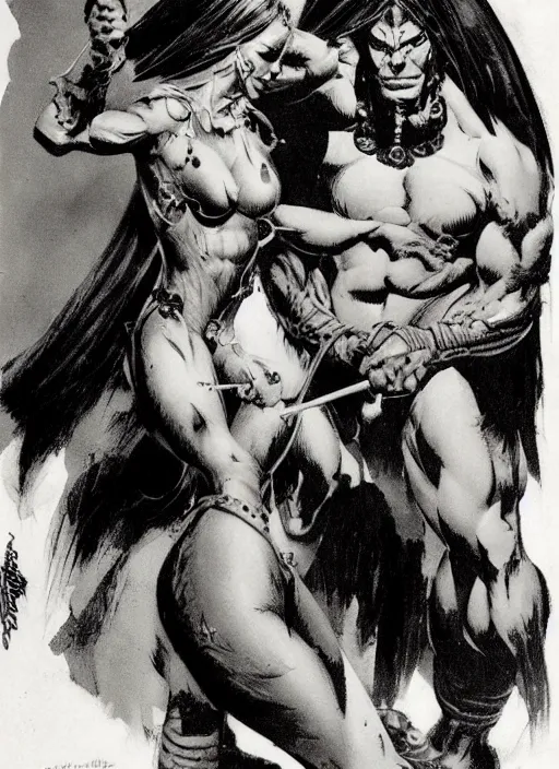 Image similar to female vetala, strong line, deep color, beautiful! coherent! by frank frazetta, high contrast