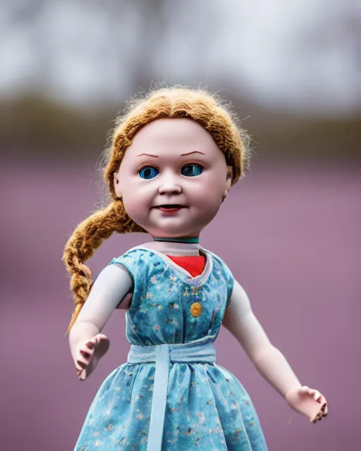 Prompt: high quality presentation photo of a cute greta thunberg porcelain doll, photography 4k, f1.8 anamorphic, bokeh, 4k, Canon, Nikon