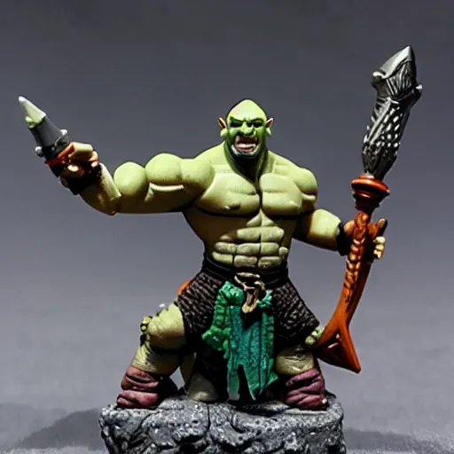 Prompt: a dungeons and dragons miniature of dave bautista as half - orc bard