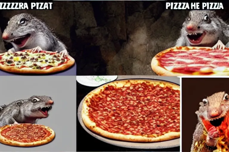 Prompt: emergence of the pizza rat, evolution, the new apex predator : unstoppable pizza rat : the reason god stays in heaven - he screams for pizza like godzilla roars