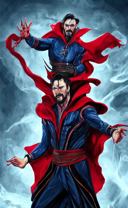 Image similar to venom as doctor strange, black and red suit, dynamic lighting, photorealistic fantasy concept art, trending on art station, stunning visuals, terrifying, creative, cinematic