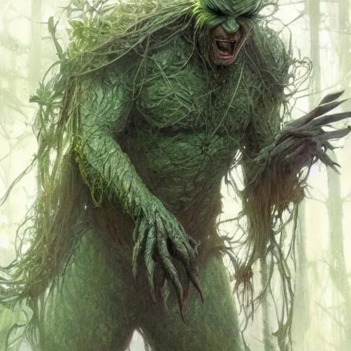 Image similar to beautifull painting of swamp thing, ultra realistic, concept art, intricate details, eerie, highly detailed, photorealistic, octane render, 8 k, unreal engine. art by artgerm and greg rutkowski and alphonse mucha