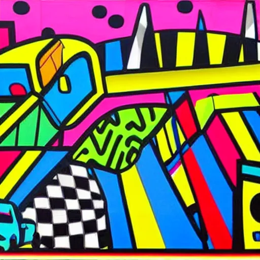 Image similar to cars in the city, painting by romero britto