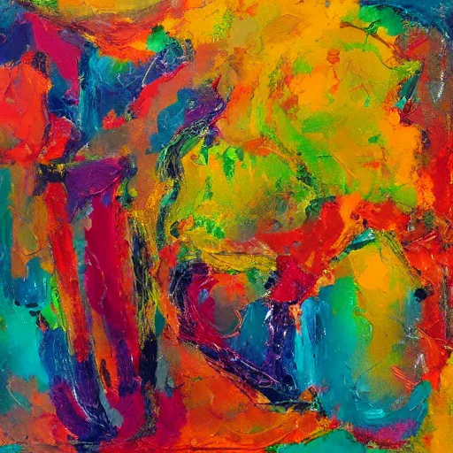 Prompt: a beautiful abstract colorful organic painting, heavy impasto, gestural, impasto