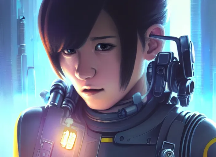 Image similar to a film still portrait of a bionic female cop, finely detailed features, minions, cinematic lighting, perfect art, night cyberpunk city, intricate, anime, minion, gapmoe grimdark, artstation, trending on pixiv fanbox, painted by greg rutkowski makoto shinkai takashi takeuchi studio ghibli, akihiko yoshida, 4 k