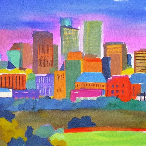 Prompt: colorful painting of greenville, sc skyline in the style of henri matiss