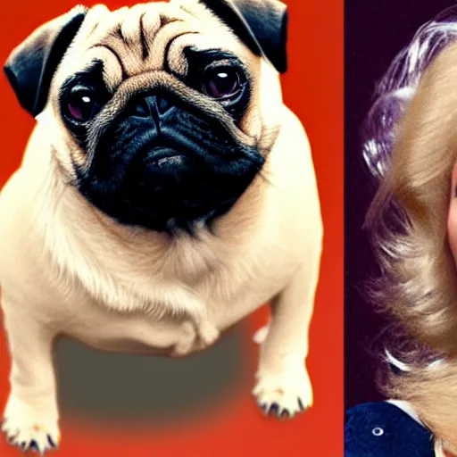 Image similar to pug dolly parton face swap