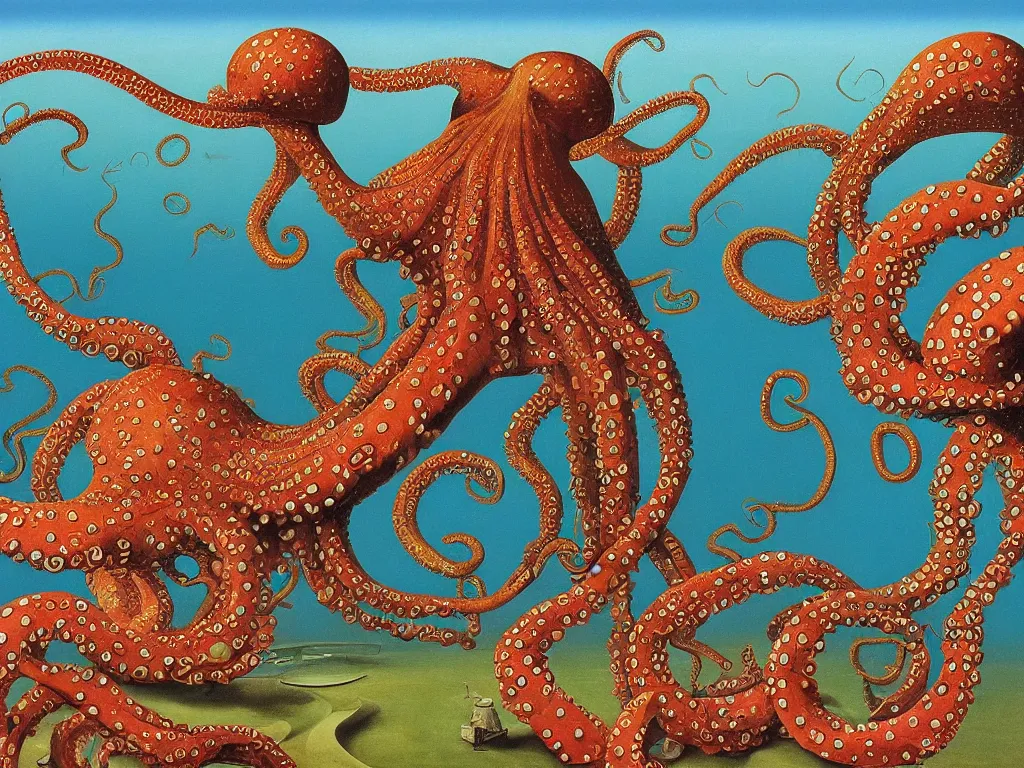 Image similar to The world as seen by an octopus. Painting by Roger Dean, Bosch.