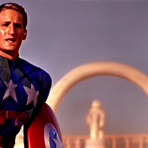 Image similar to a color film still of paul newman as steve rogers in captain america ( 1 9 7 4 )