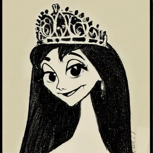 Image similar to milt kahl sketch of victoria justice as princess with hair tendrils