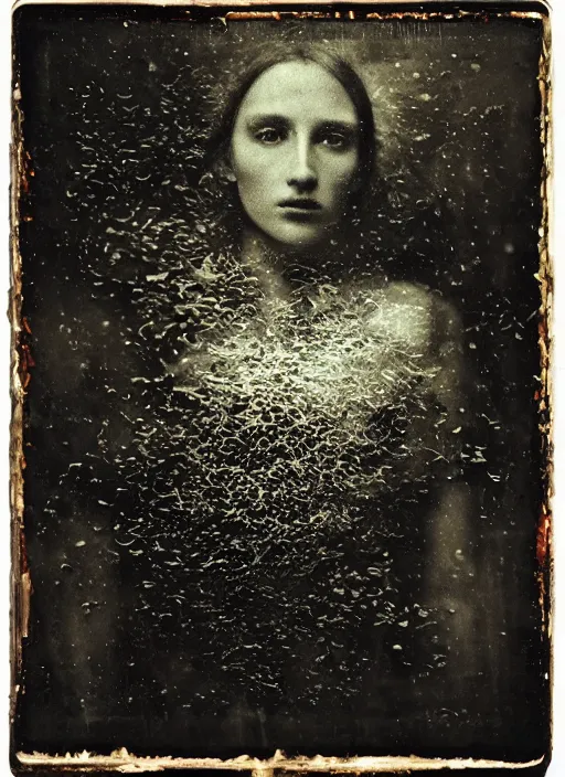 Prompt: old wetplate daguerreotype portrait explosion of data fragments, fractal, intricate, elegant, highly detailed, parallax, leica, medium format, subsurface scattering, by jheronimus bosch and greg rutkowski and louis jacques mande daguerre
