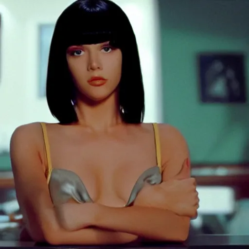 Image similar to Live Action Still of an instagram model in Pulp Fiction, real life, hyperrealistic, ultra realistic, realistic, highly detailed, epic, HD quality, 8k resolution, body and headshot, film still