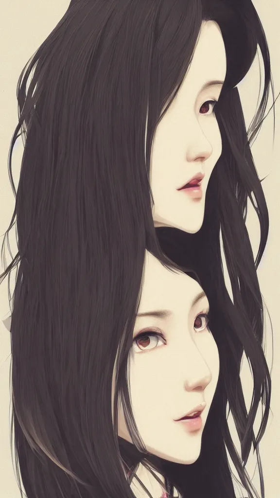 prompthunt: profile of tall beautiful dark haired girl ( gao