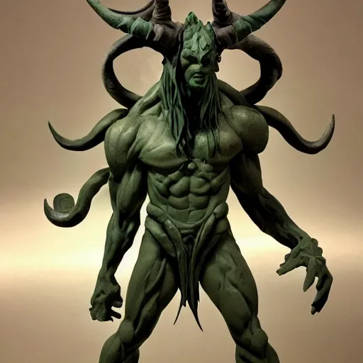 Image similar to a dramatic scene of a blind Illidan statue in texture clay by Bernini