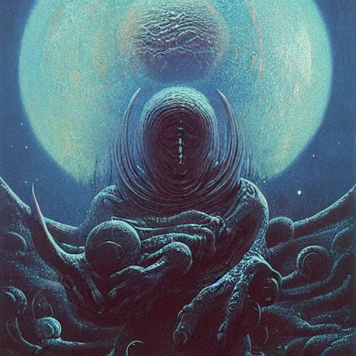 Prompt: demon in the galaxy planet made by zdzislaw beksinski