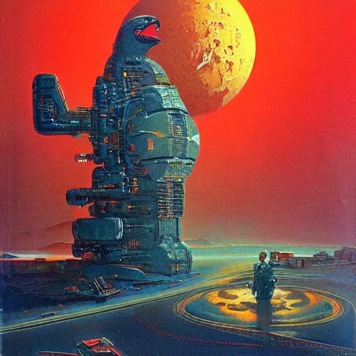 Image similar to elmo in the style of a 7 0 s science fiction novel cover, highly detailed, bruce pennington, peter jones