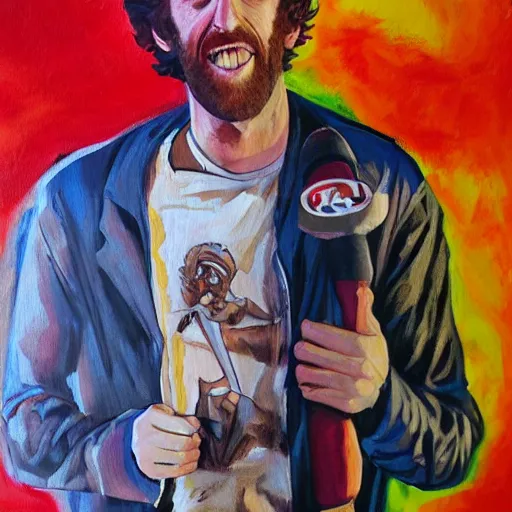 Prompt: thomas middleditch as rickety cricket, it's always sunny in philadelphia, 8 k, expressive painting